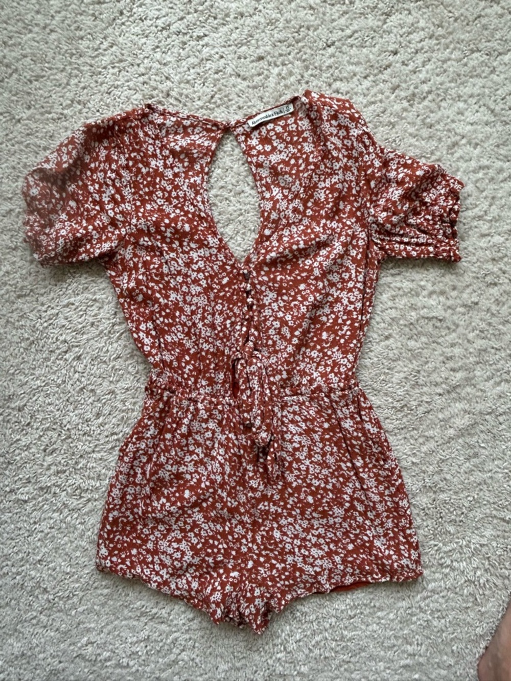 Abercrombie & Fitch Rust Floral Tie-Front Bodysuit Romper